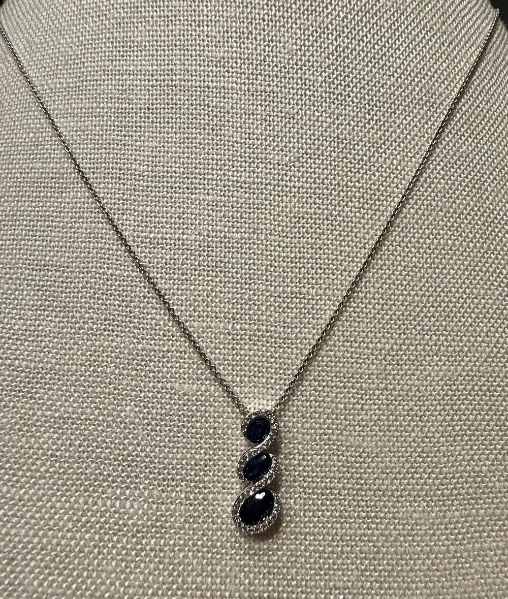 Vintage Sterling Silver authentic Sapphire Pendant Necklace 16”